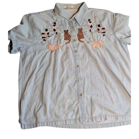 Passion 3X Embroidered Cat Denim Shirt - Picture 1 of 8